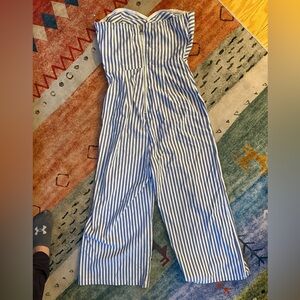 Striped Blue and White Jumpsuit Strapless Sweetheart Top Size Small